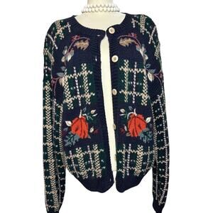 Vintage Fall Hand Embroidered Sweater Size: Medium